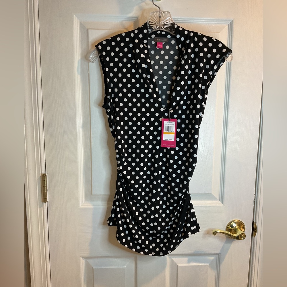 Vince Camuto Black/White Polka Dot Top
